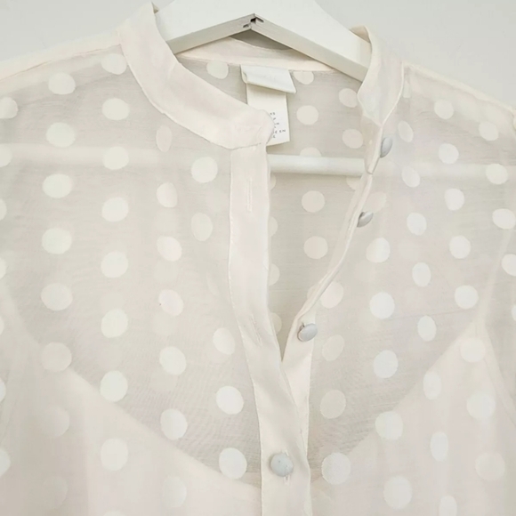 H&M HM POLKA DOT SHEER LIGHT BEIGE LONG SLEEVES SHORT BABYDOLL DRESS XS - Picture 11 of 11